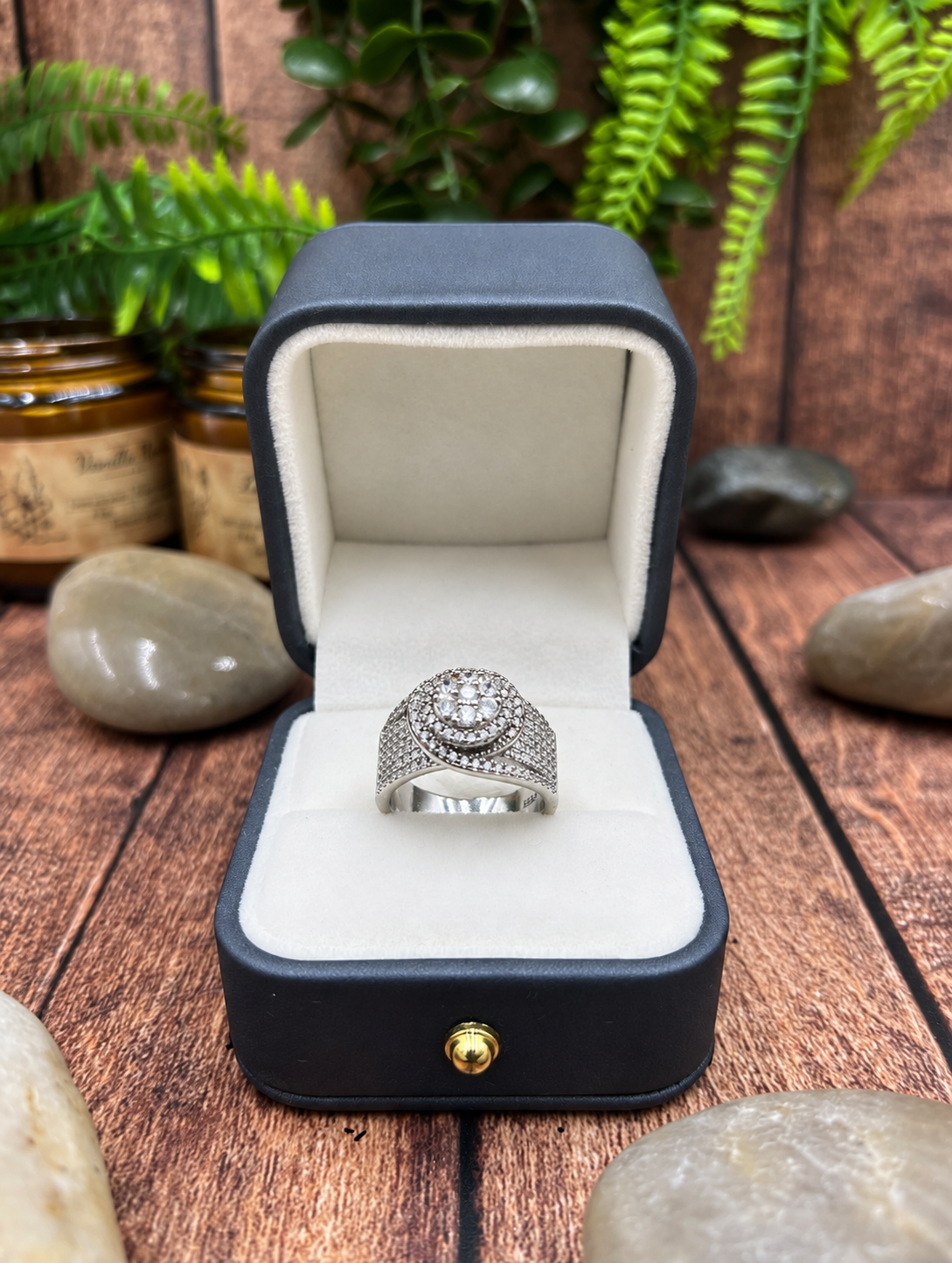 925 Sterling Silver Clear Stone Cluster Ring – Pavé Statement Ring