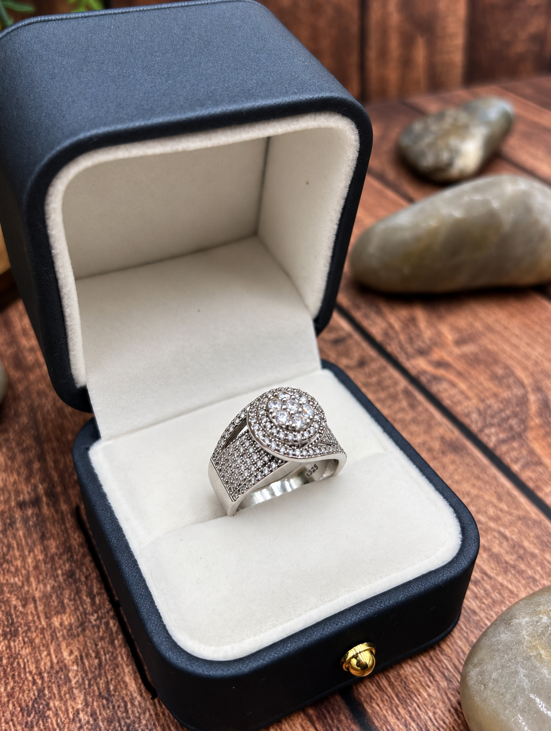 925 Sterling Silver Clear Stone Cluster Ring – Pavé Statement Ring