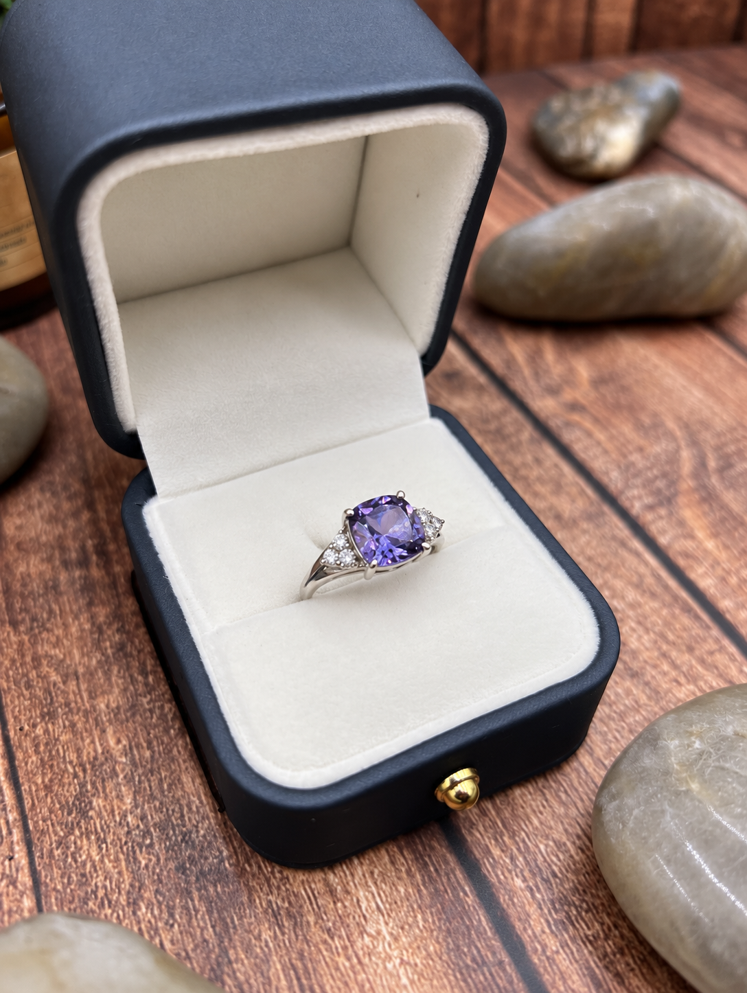 925 Sterling Silver Purple Stone Solitaire Ring – Statement Ring