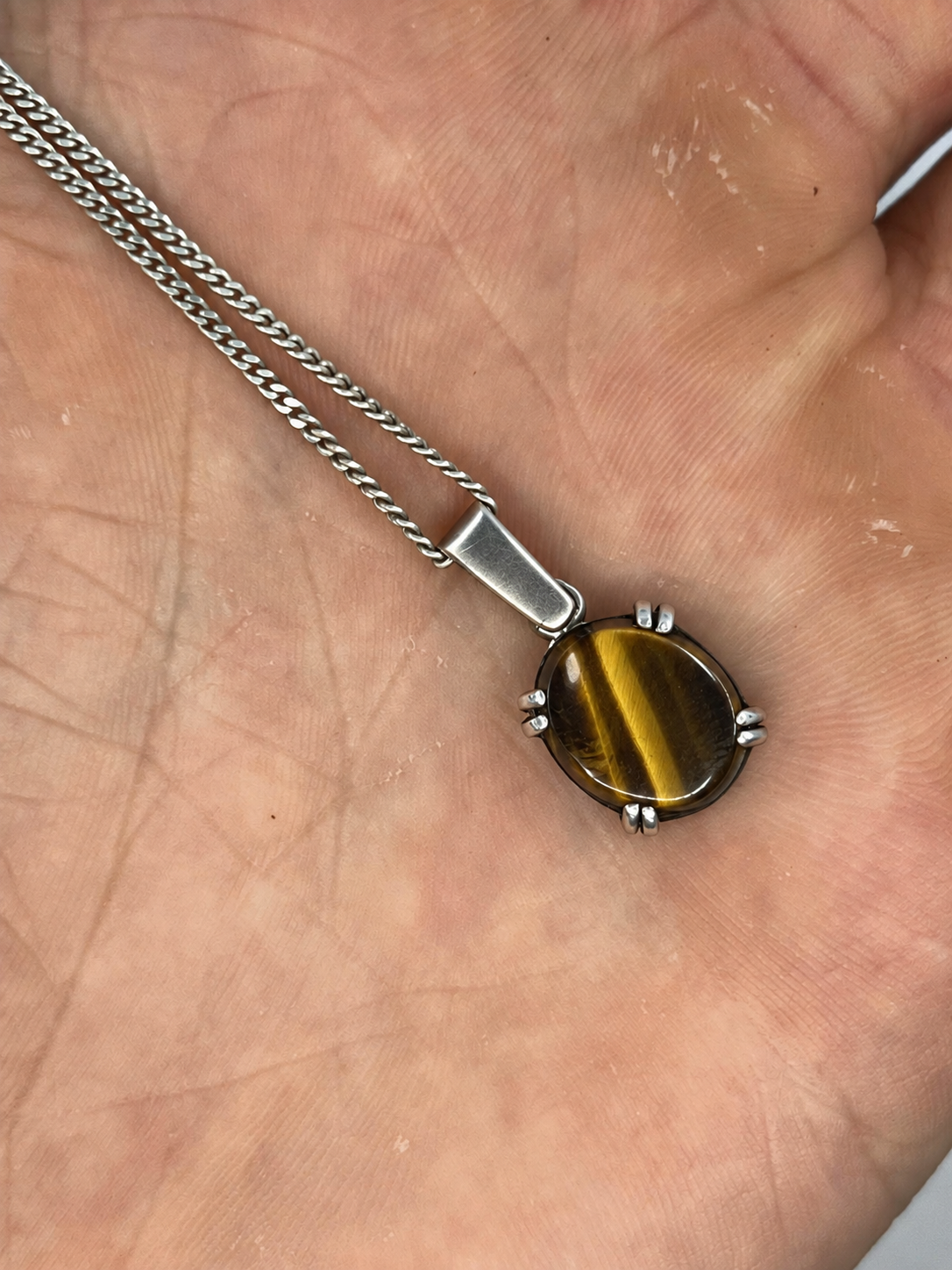 925 Sterling Silver Tiger’s Eye Pendant Necklace