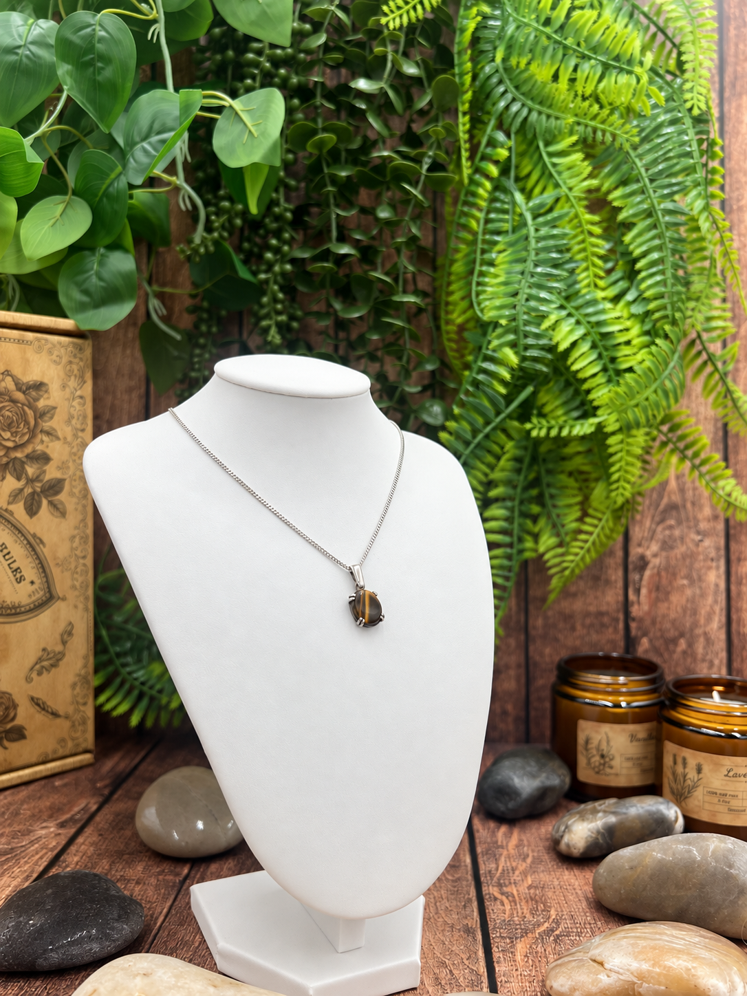 925 Sterling Silver Tiger’s Eye Pendant Necklace
