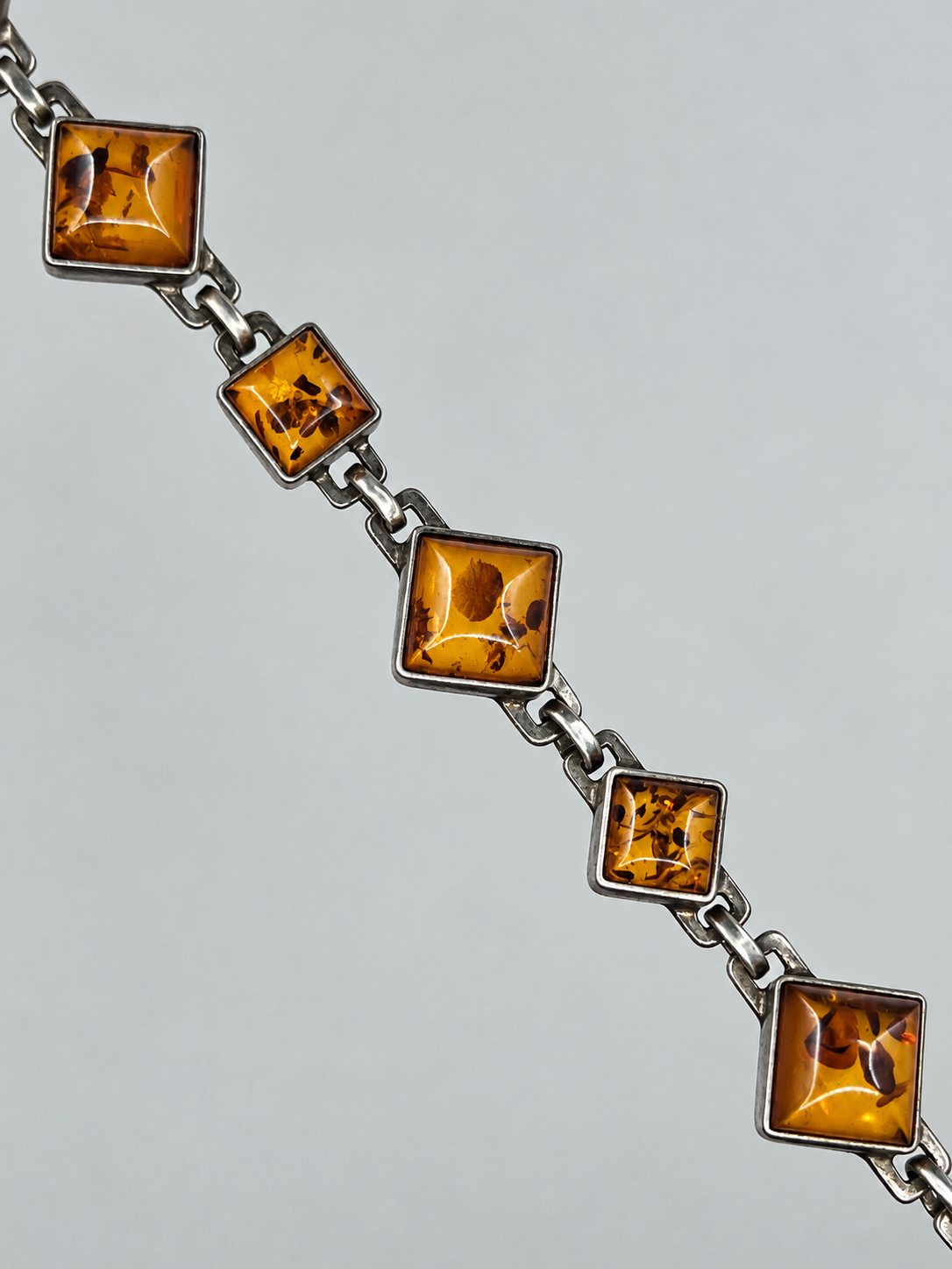 925 Sterling Silver Amber Geometric Link Bracelet