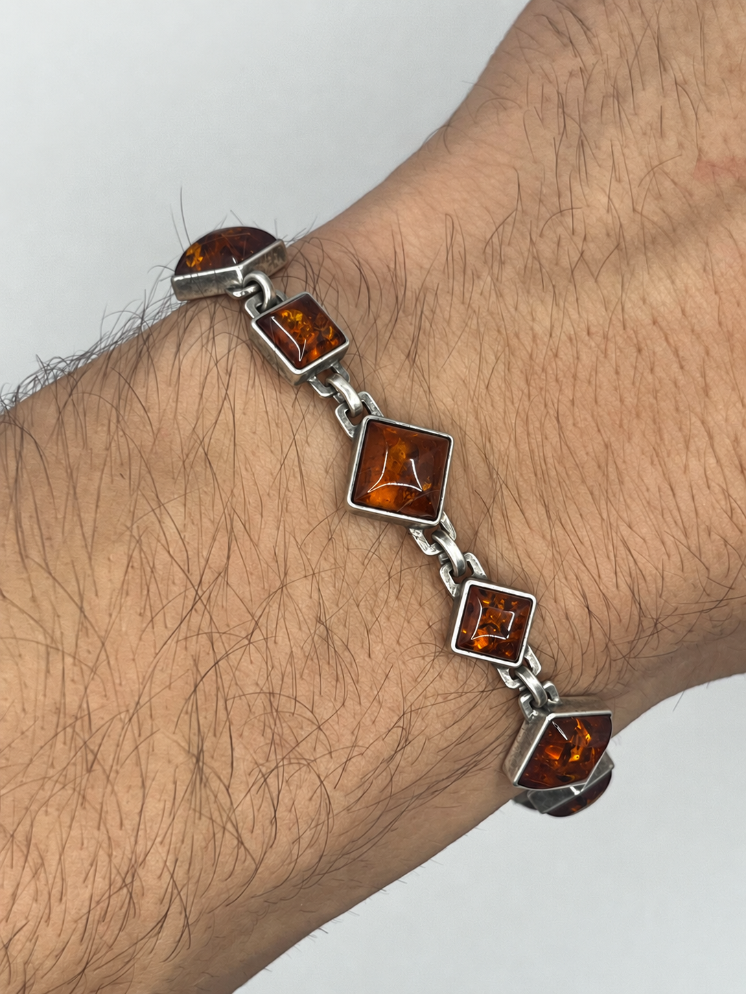925 Sterling Silver Amber Geometric Link Bracelet