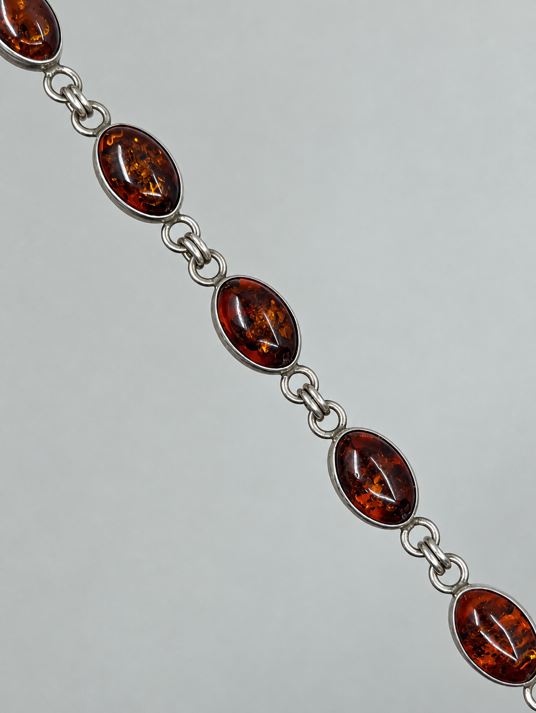 925 Sterling Silver Oval Amber Link Bracelet