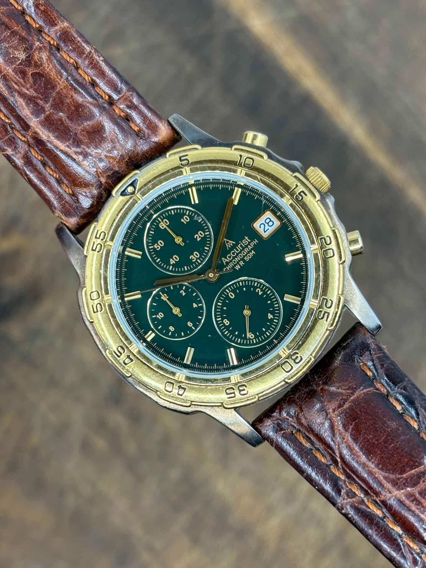 Accurist Chronograph – Gold & Green Vintage Style