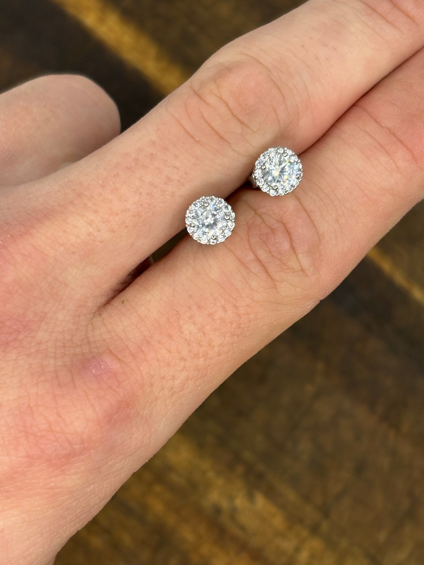 Sterling Silver Cubic Zirconia Halo Stud Earrings