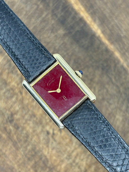 Must De Cartier Tank Manual Wind  solid silver Gold Plated “SPIDER WEB DIAL”