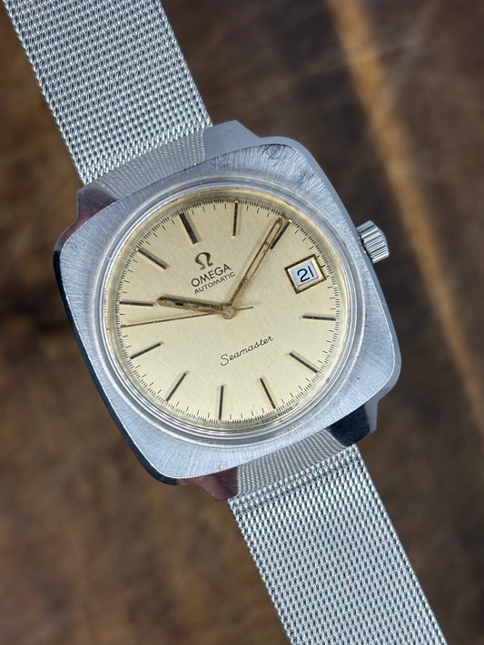 Omega Seamaster Automatic Vintage Gold Tone Dial Date Stainless Steel Men’s Watch