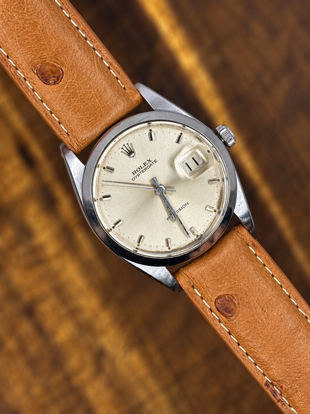 Vintage Rolex Oysterdate Precision – Stainless Steel Case – Silver Sunburst Dial – Tan Leather Strap
